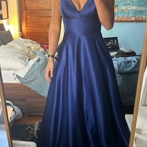 Betsy Adam Royal Blue Satin Prom Dress - with pockets!